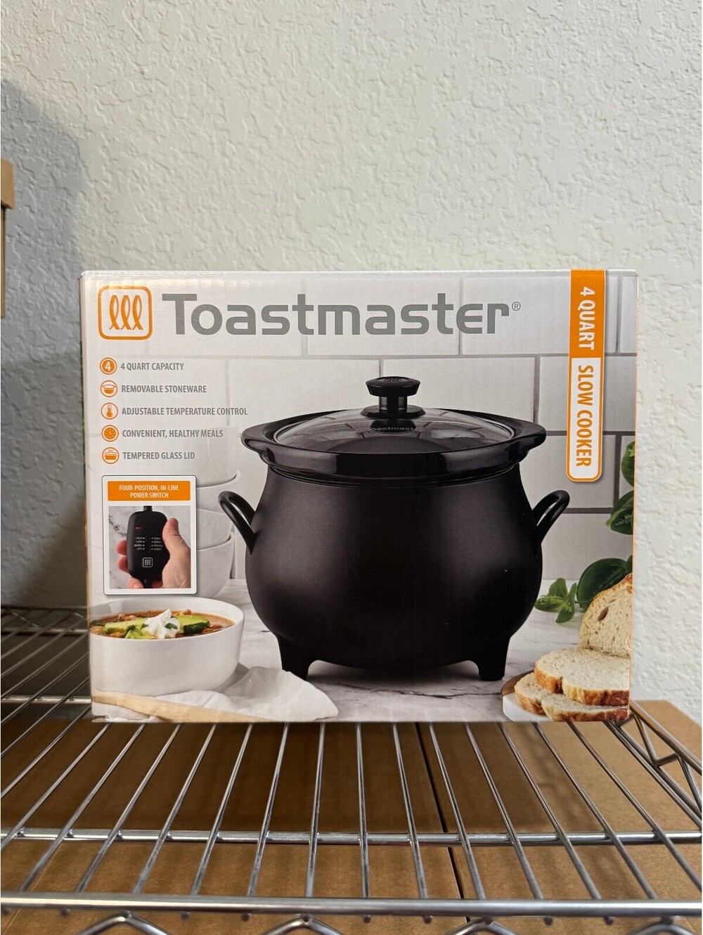 Toastmaster 4QT Black Cauldron Slow Cooker With Removable Pot and Glass Lid